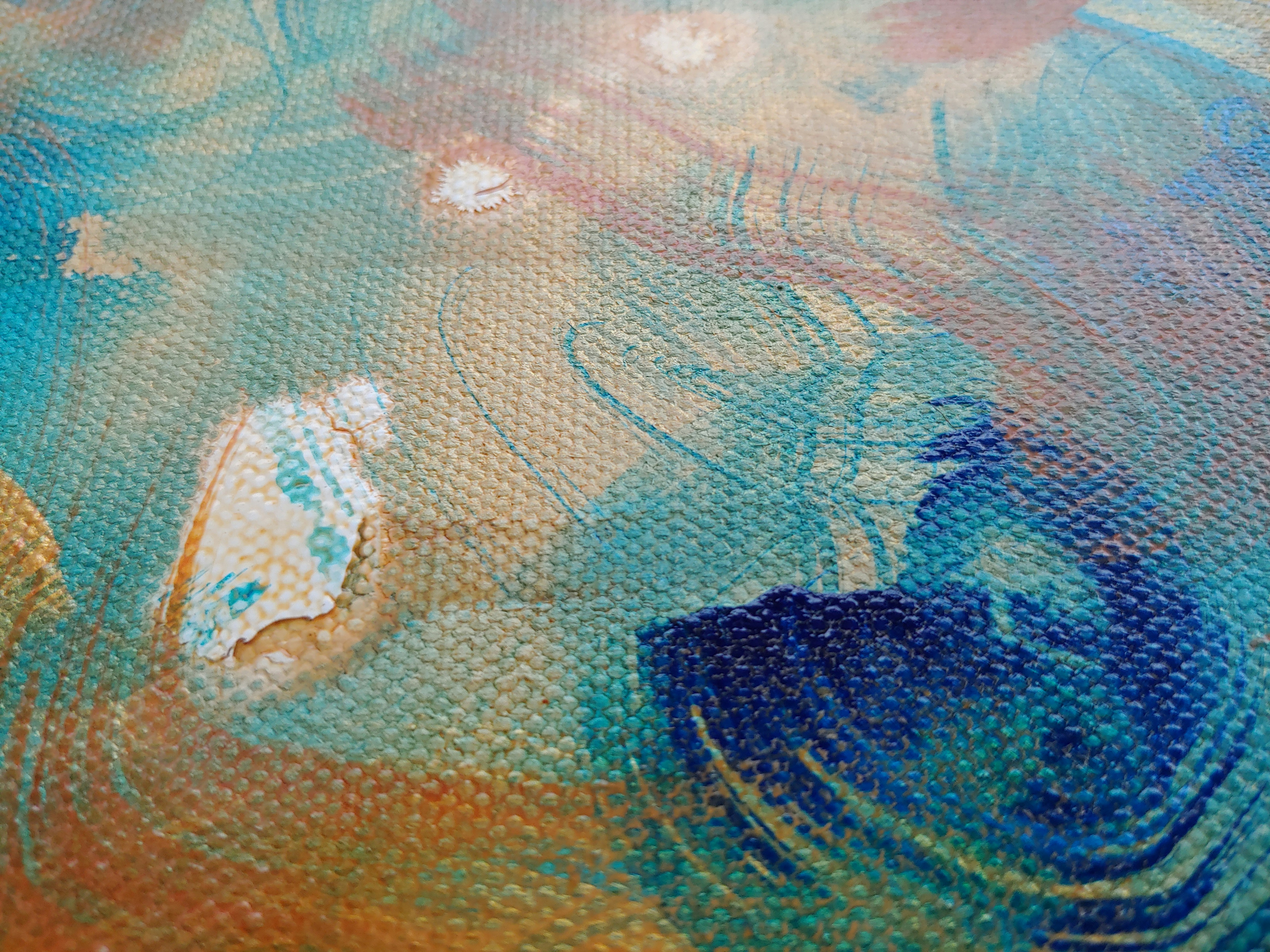 A close up of a painting on a table