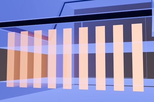 An abstract photo of a building with a blue sky in the background