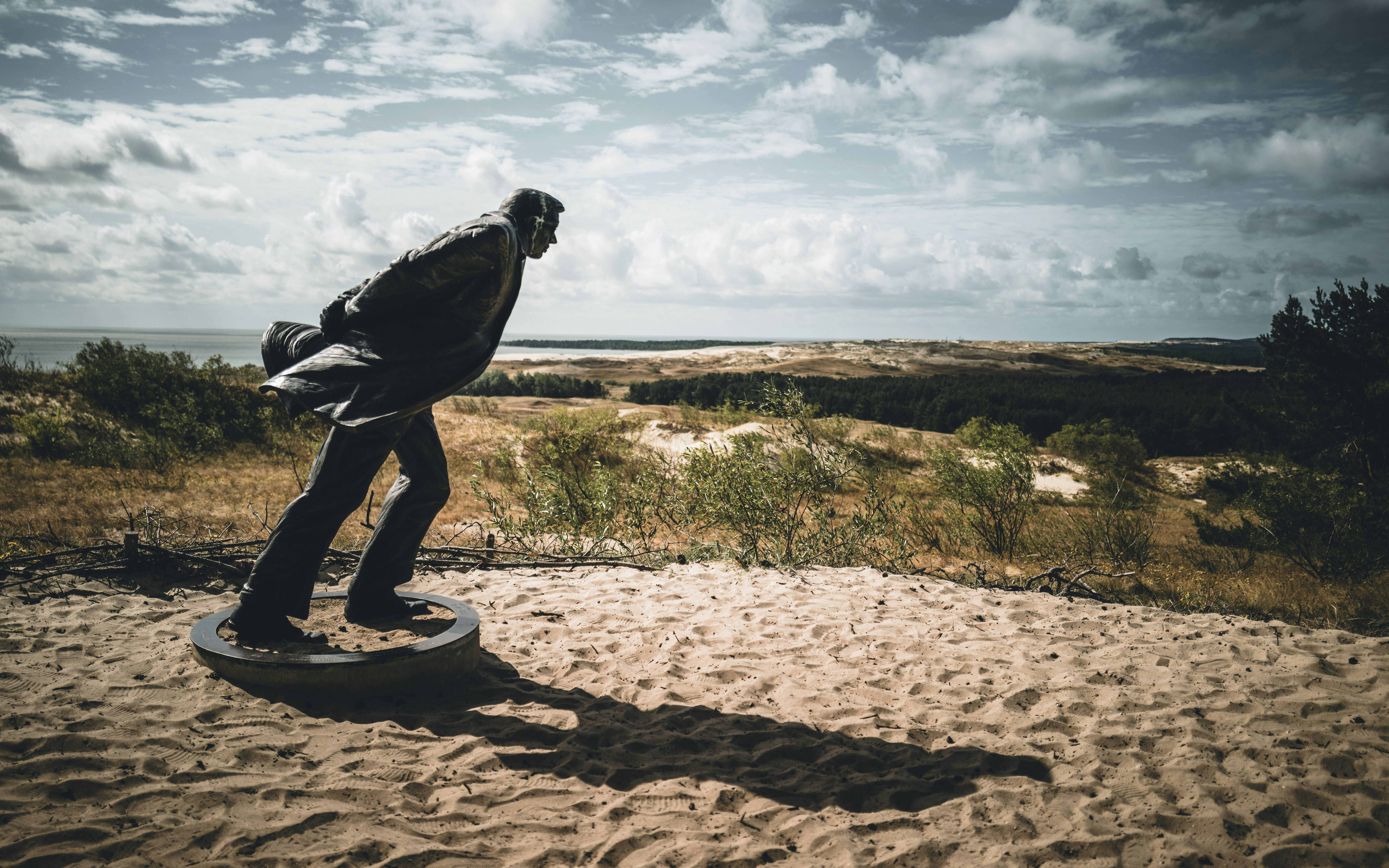 A man riding a skateboard on top of a sandy beach