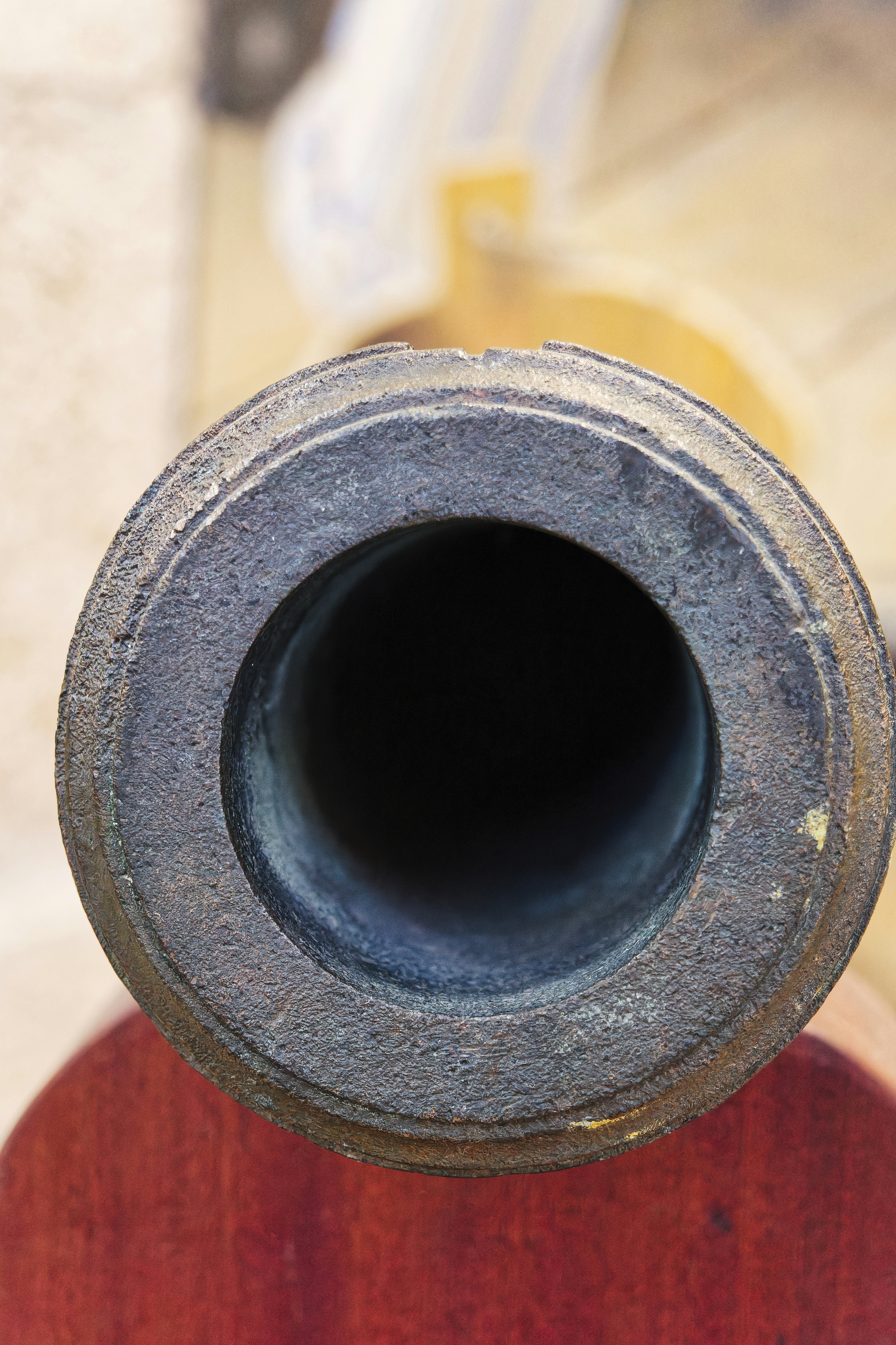 A close up of a metal object on a table