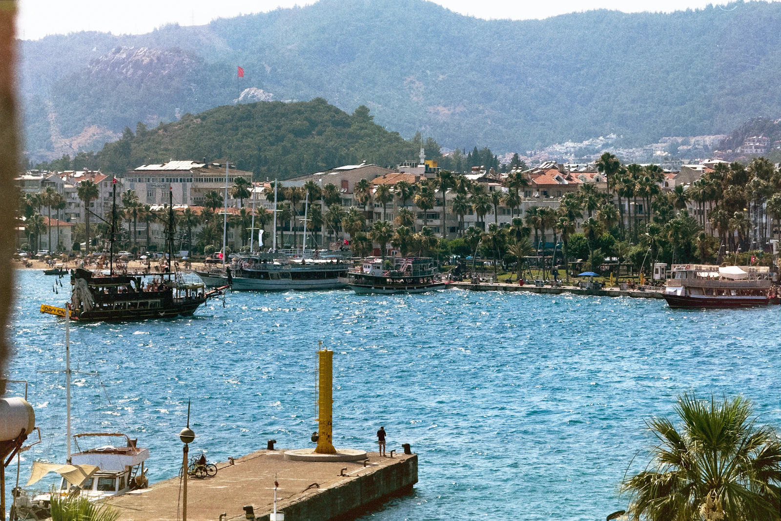 Boats moored along the waterfront at Marmaris