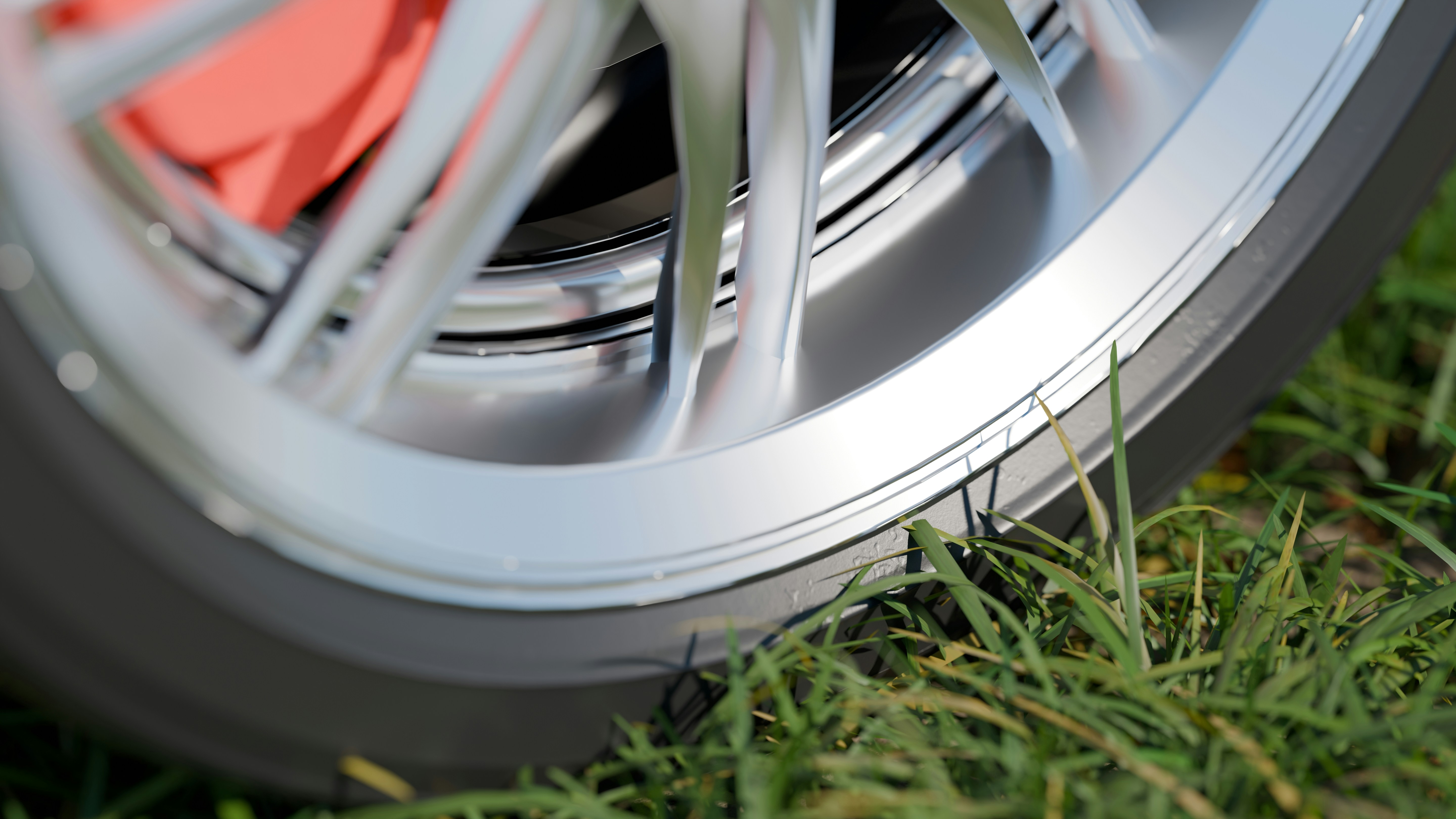 A close up of a tire on the grass
