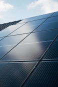 A close up of a solar panel on a building