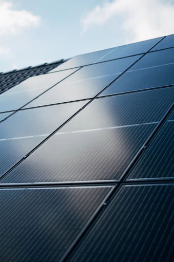 A close up of a solar panel on a building
