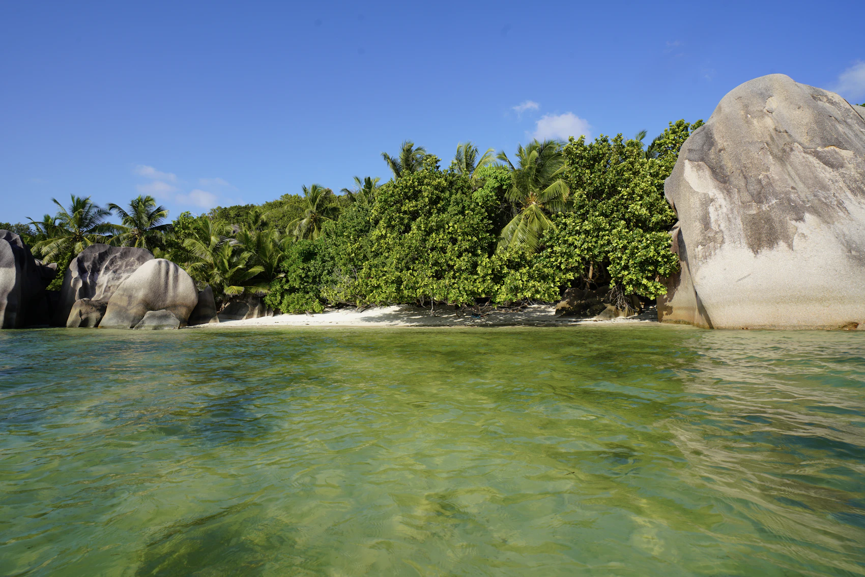 Granite boulders and clear water at Anse Source d’Argent on La Digue