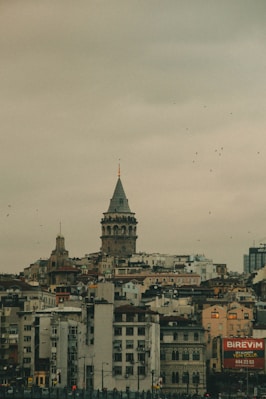 A view of a city with a clock tower