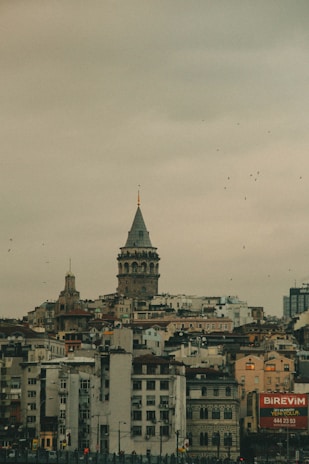 A view of a city with a clock tower