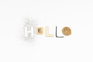 The word hello spelled with letters made out of wood blocks