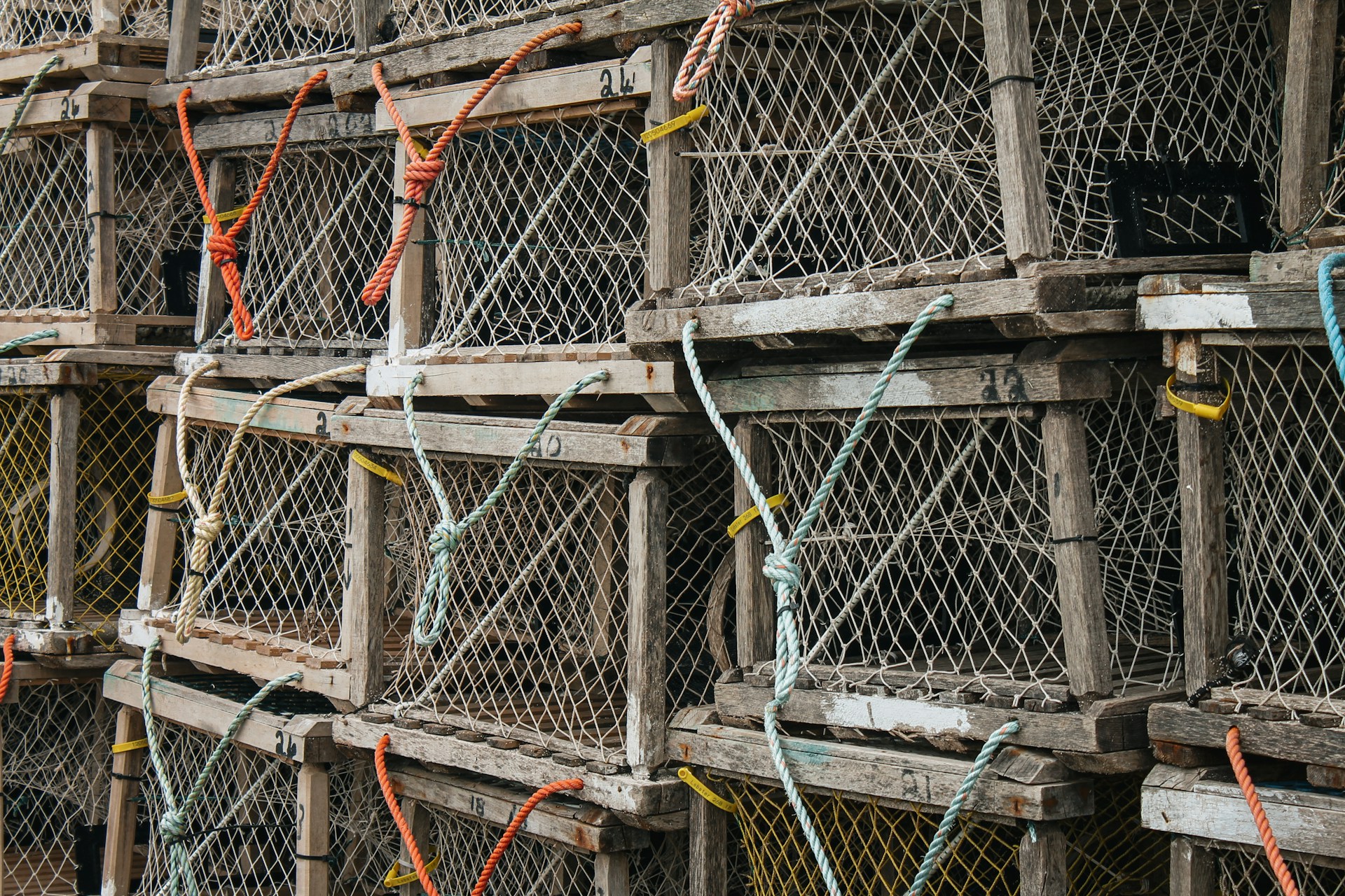 A bunch of cages stacked on top of each other
