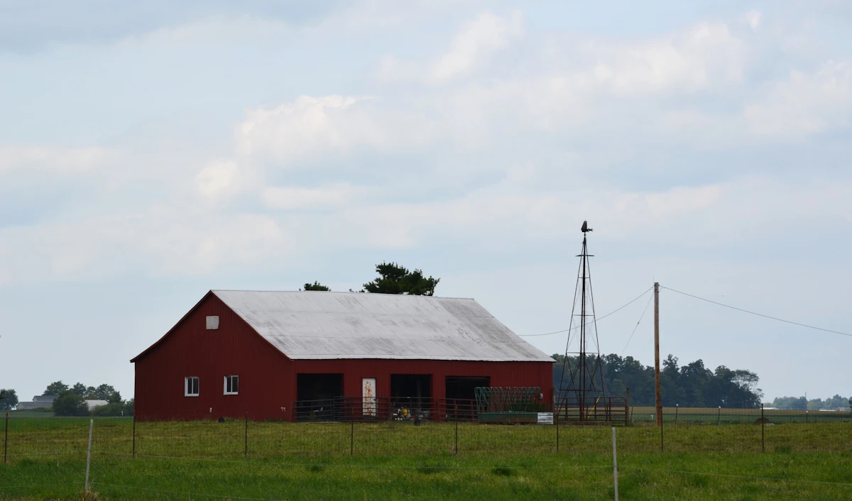 Red barn on a green family farm