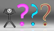 A person standing in front of a group of question marks