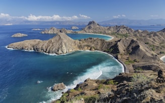 An aerial view of an island in the ocean