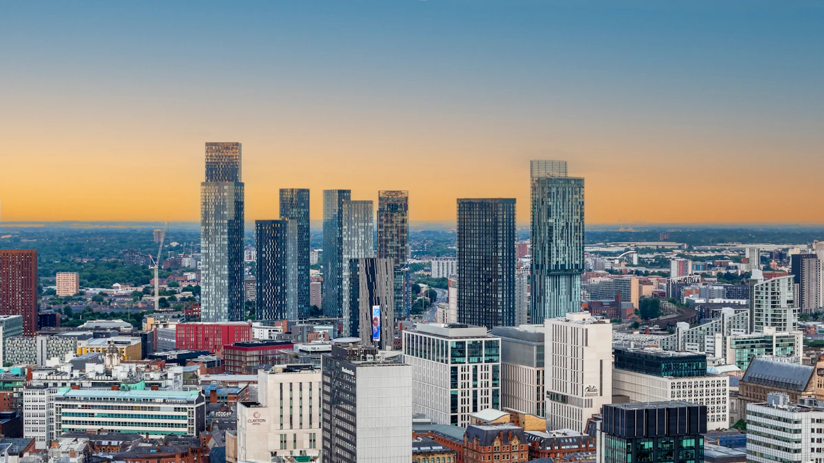 Wide view across Manchester city centre and its skyline
