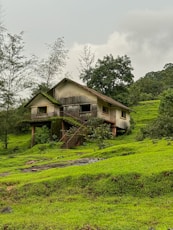 A house sitting on top of a lush green hillside