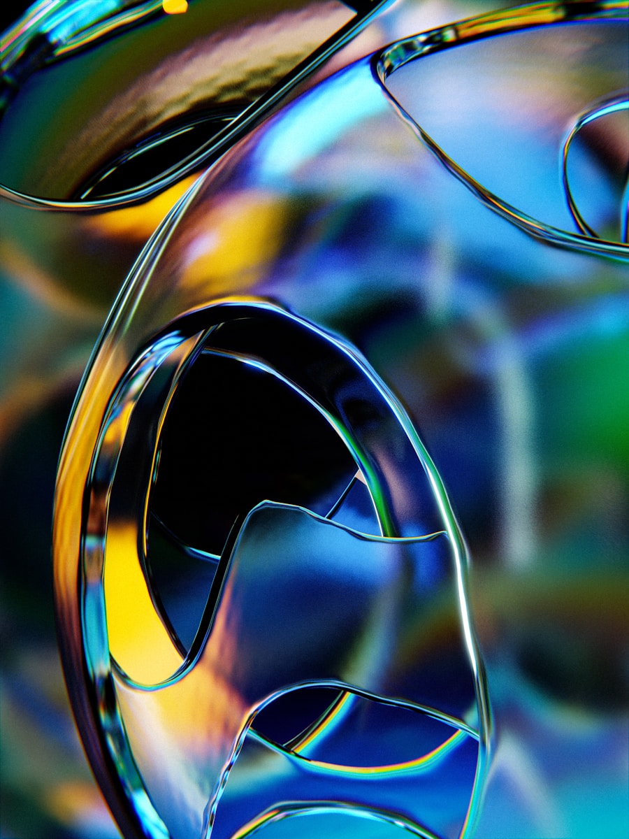 Glanzend acrylglas oppervlak met kleurrijke reflecties en diepte