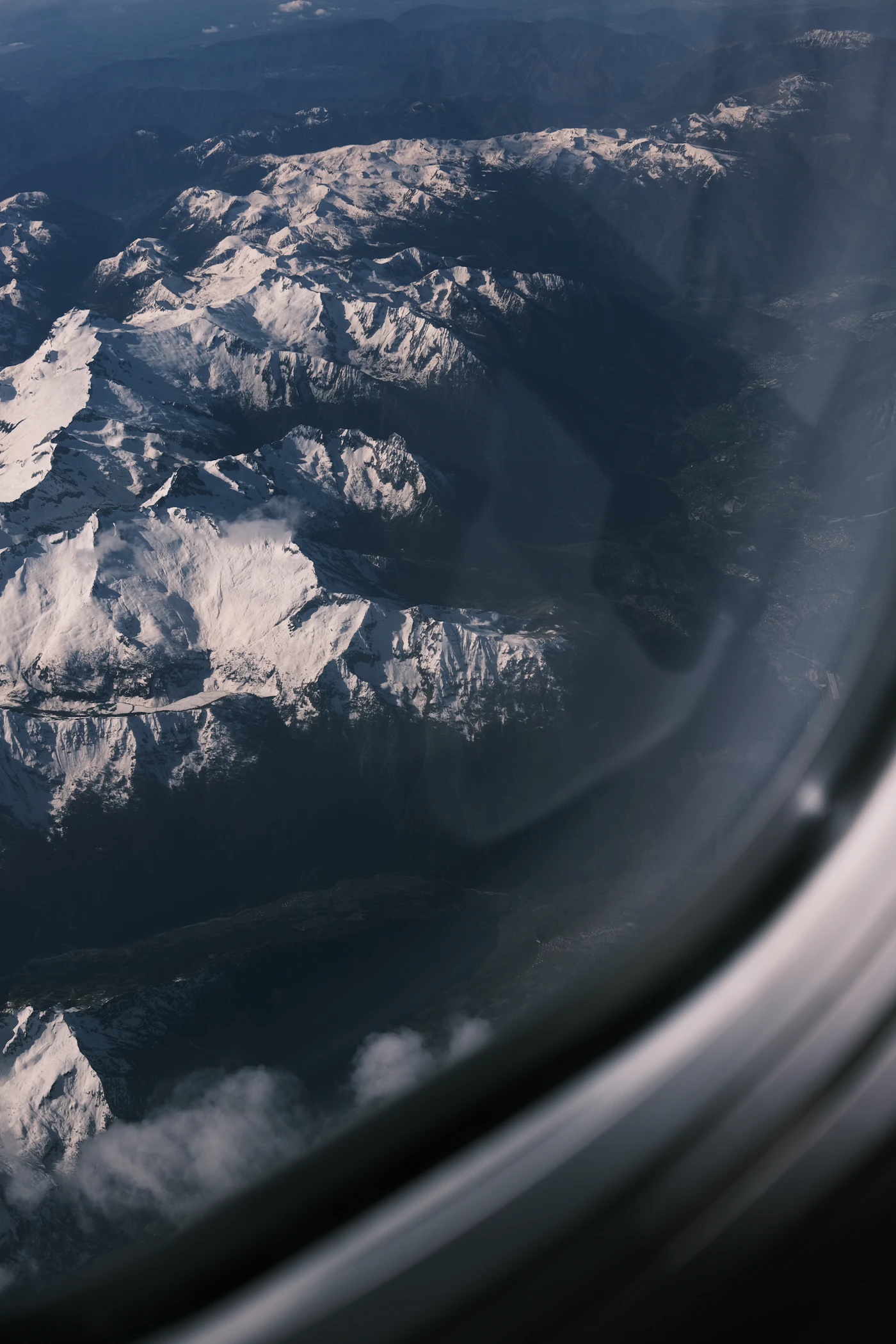Mountains seen through an airplane window