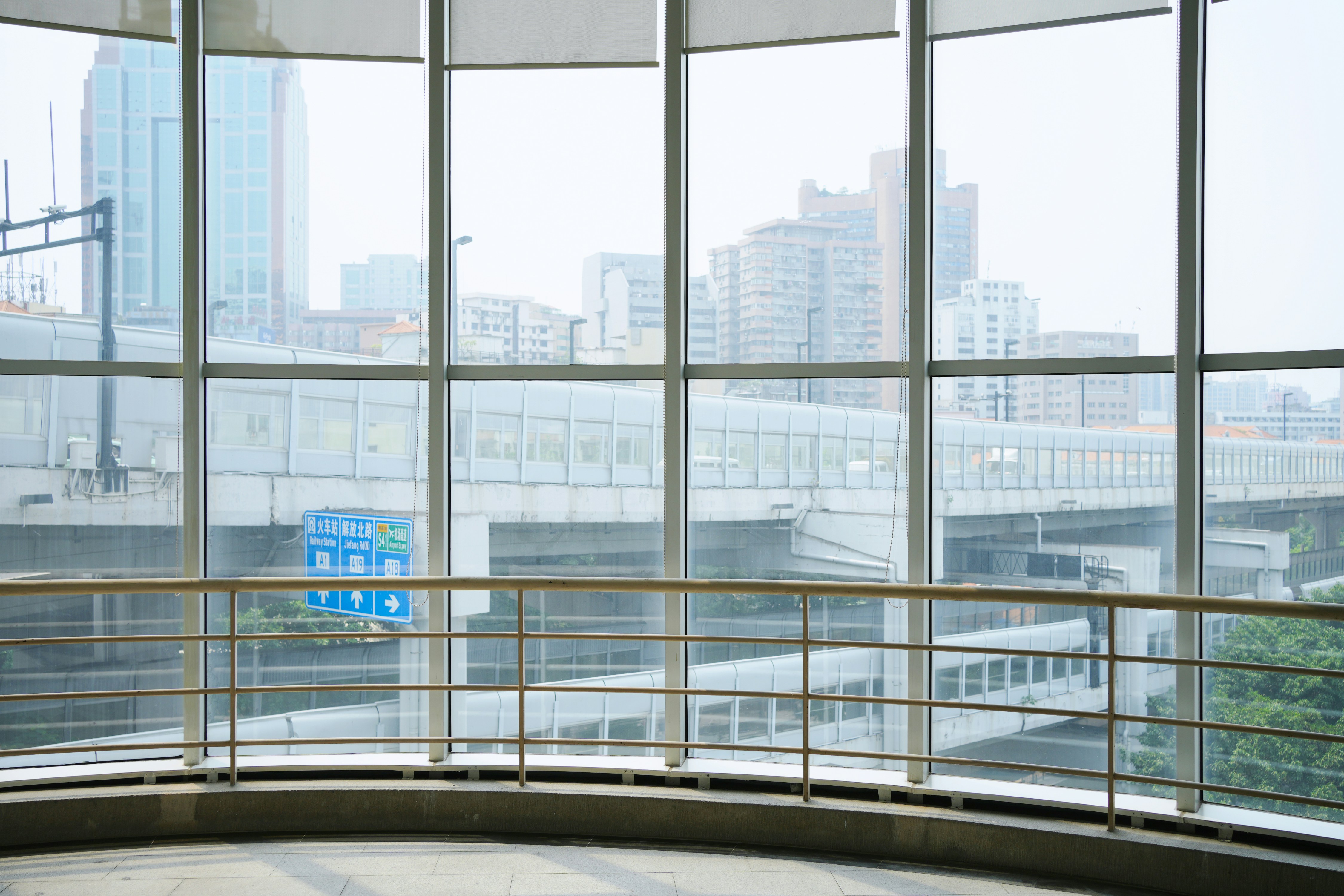 A round window with a view of a city