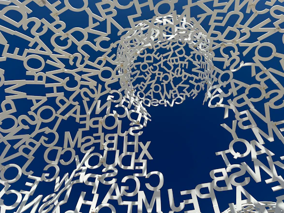 A blue sky filled with lots of white letters
