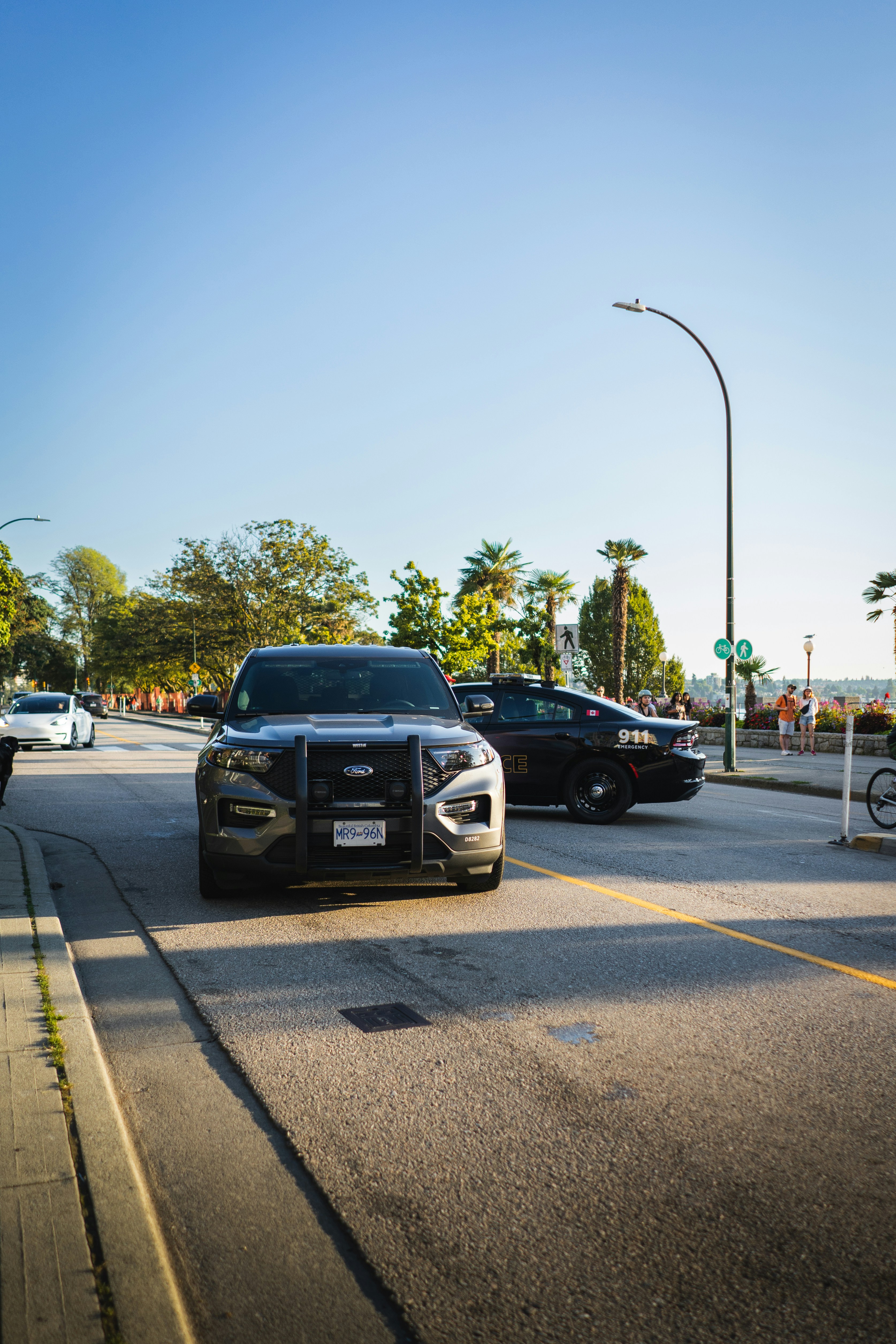 A police car parked on the side of the road