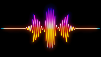 A colorful sound wave on a black background