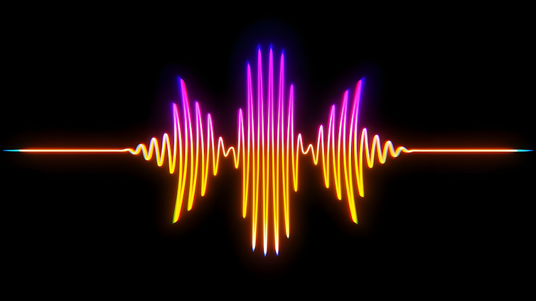 A colorful sound wave on a black background
