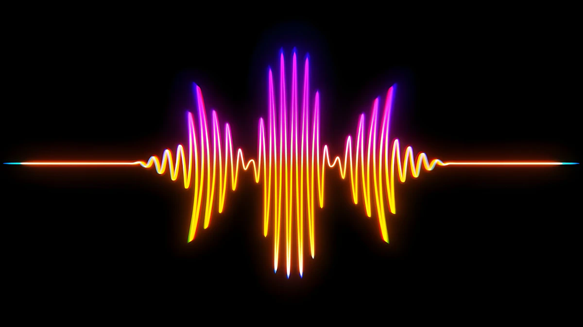 Colorful audio waveform glowing on a black background