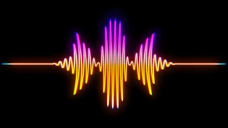 A colorful sound wave on a black background