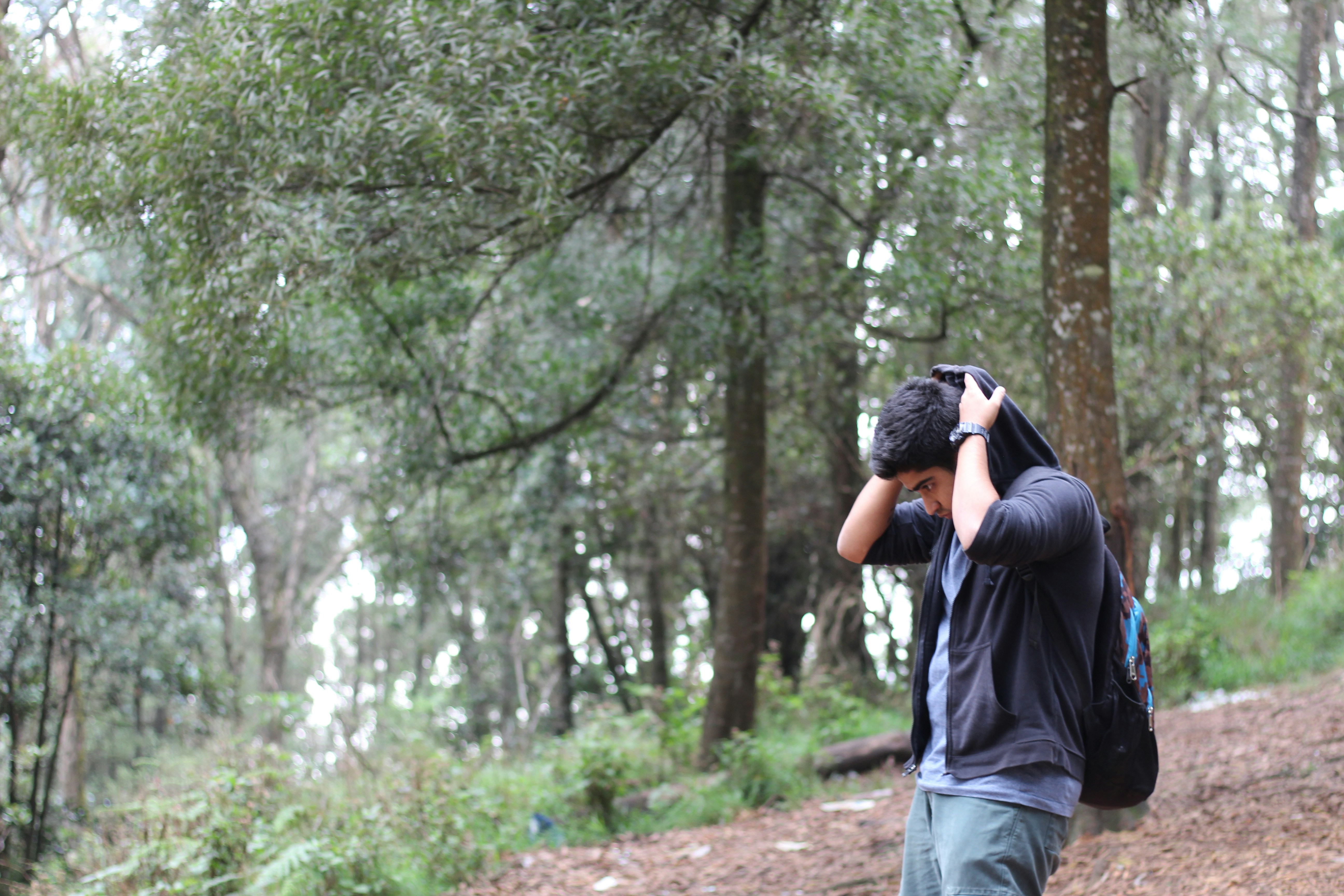 Man taking photos in forest during breakup healing