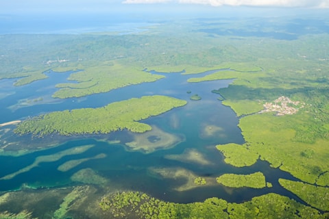 An aerial view of a large body of water