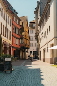 A cobblestone street in a european city