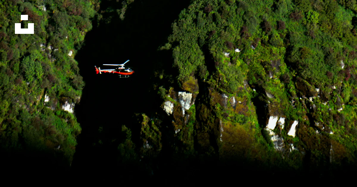 An aerial view of a plane flying over a forest photo – Free Kaski Image ...