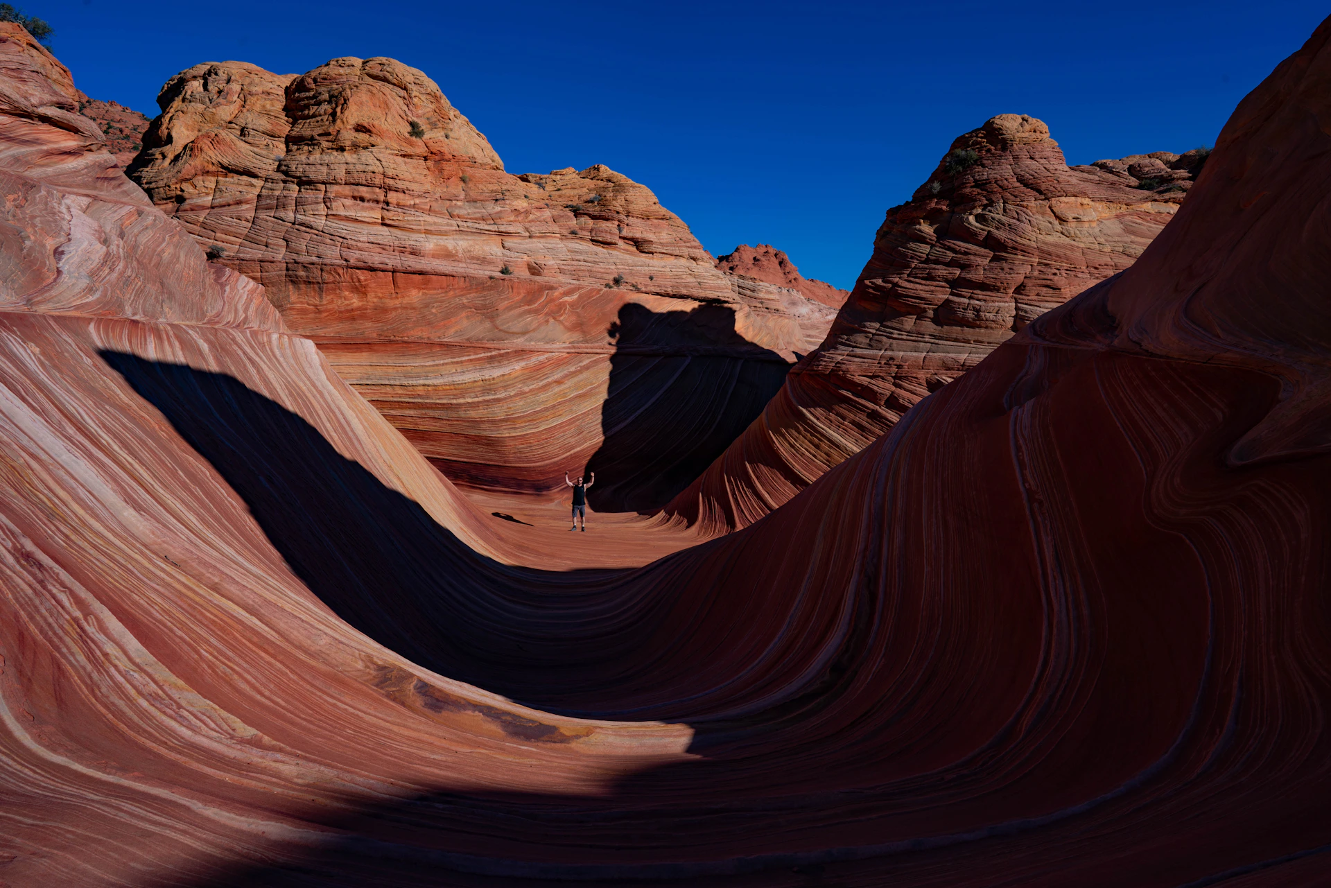 A desert landscape with a mountain range in the background