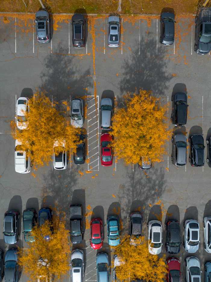 A car park full of parked cars