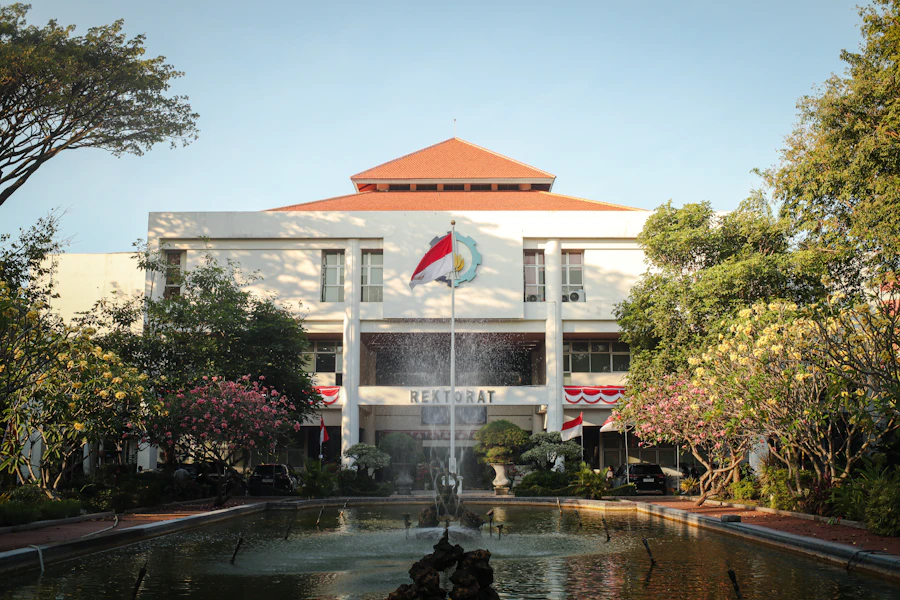 Historic university building facade
