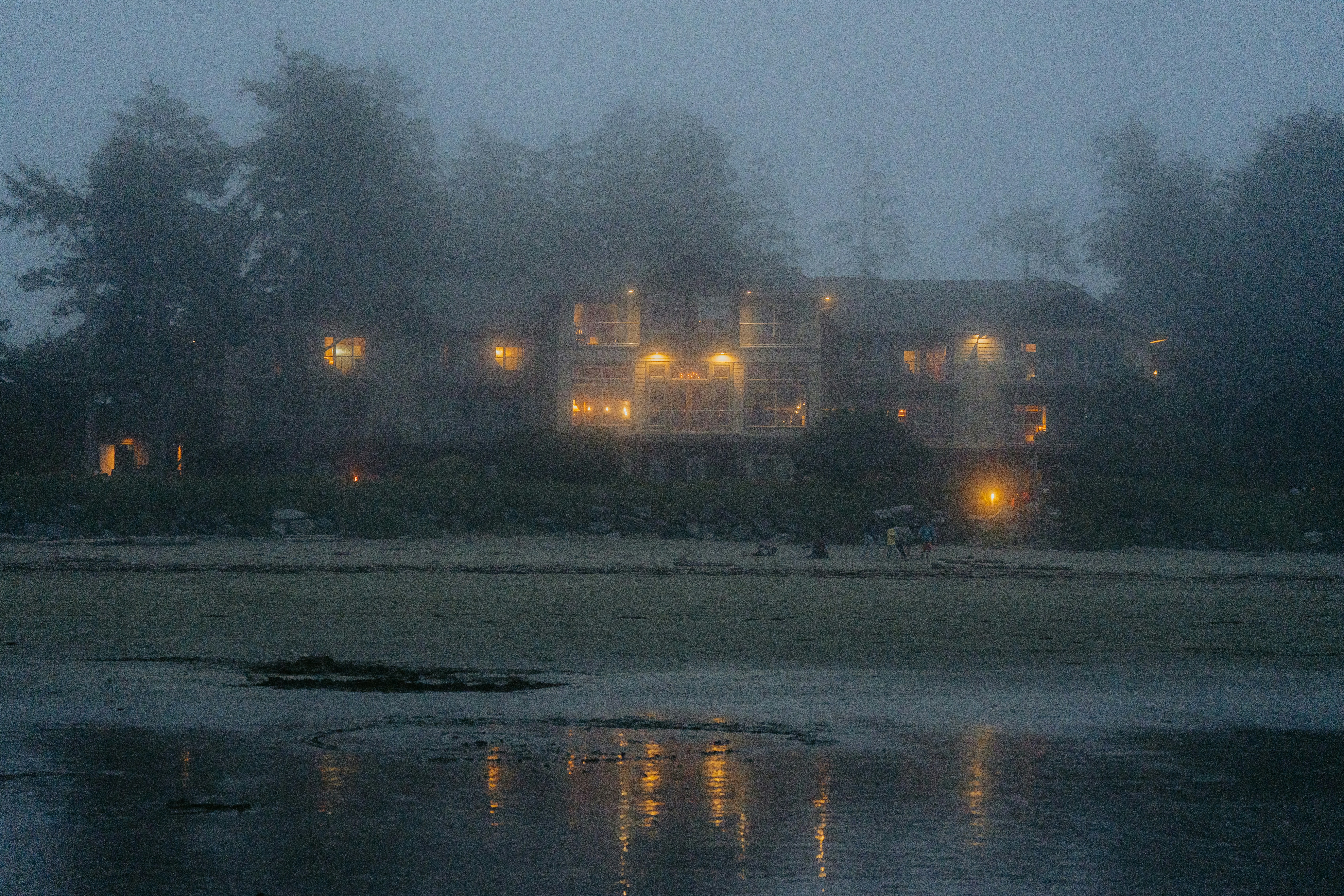 A house is lit up at night on a foggy day photo – Free Nature Image on ...