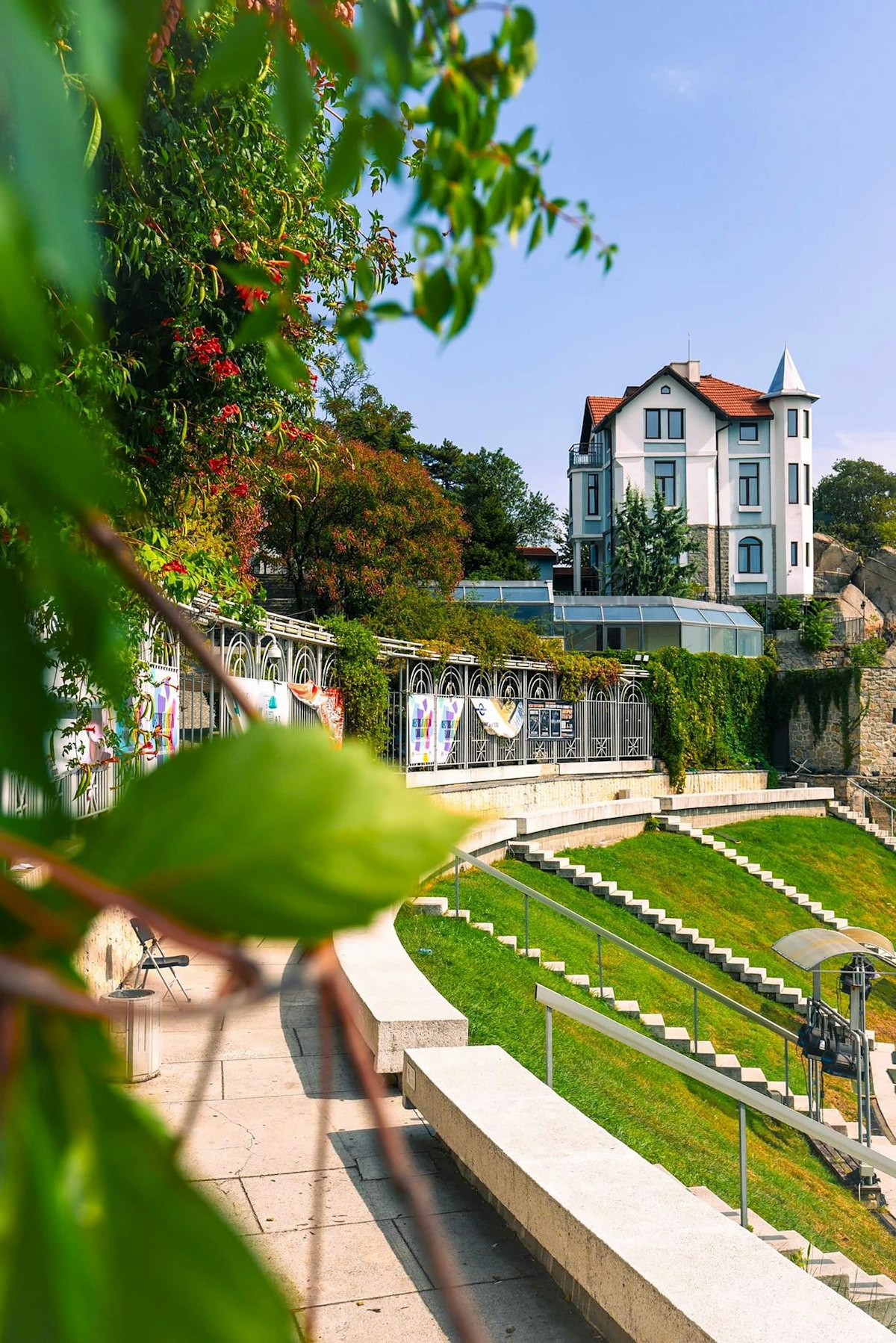 Plovdiv hillside and amphitheatre area on a bright summer day