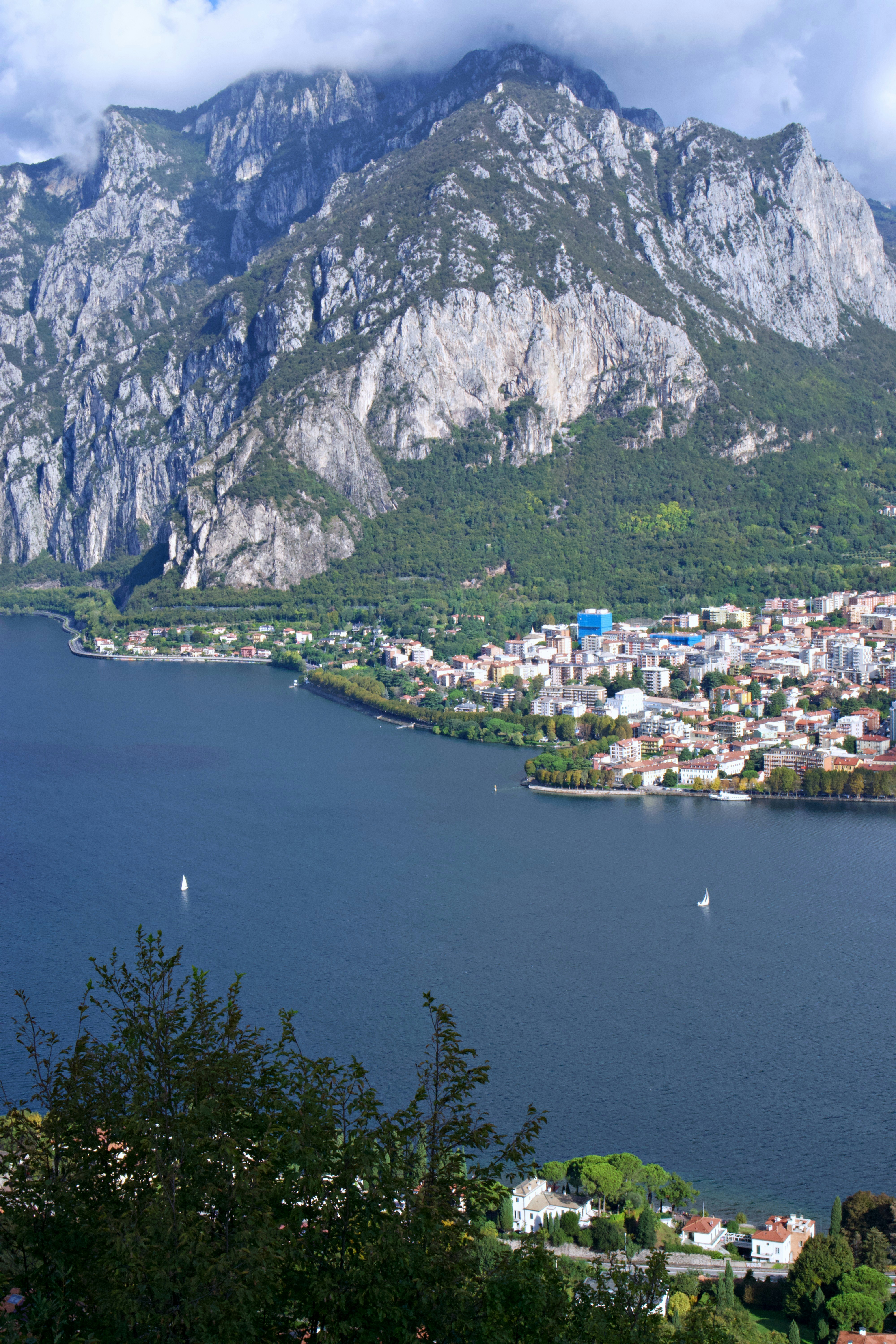 A large body of water surrounded by mountains