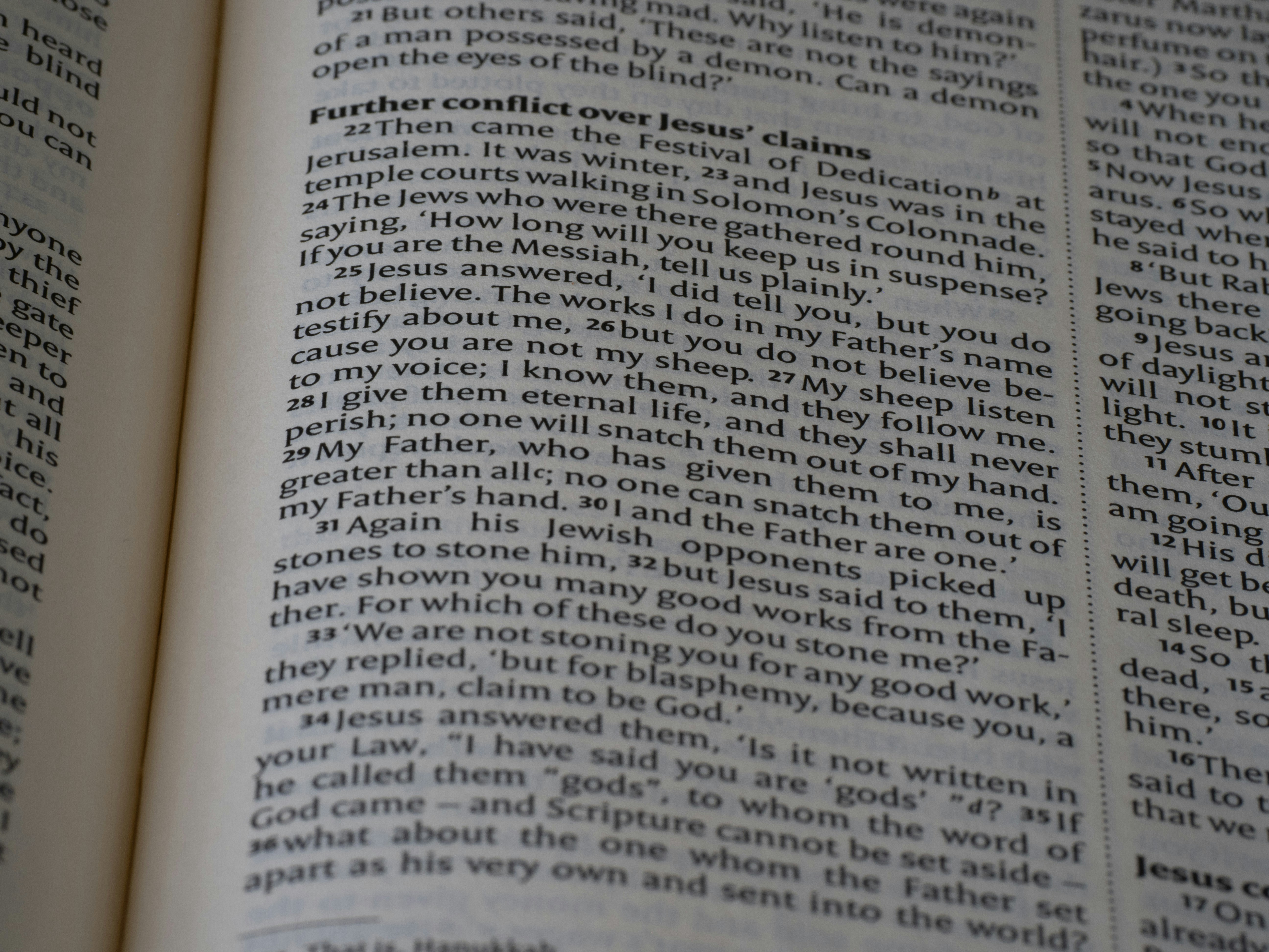 A close up of an open book on a table