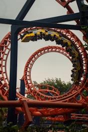 A roller coaster in an amusement park