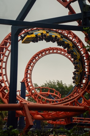 A roller coaster in an amusement park