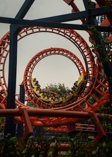A roller coaster in an amusement park