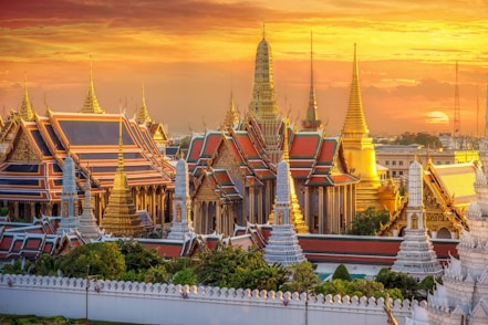 A large building with many spires on top of it