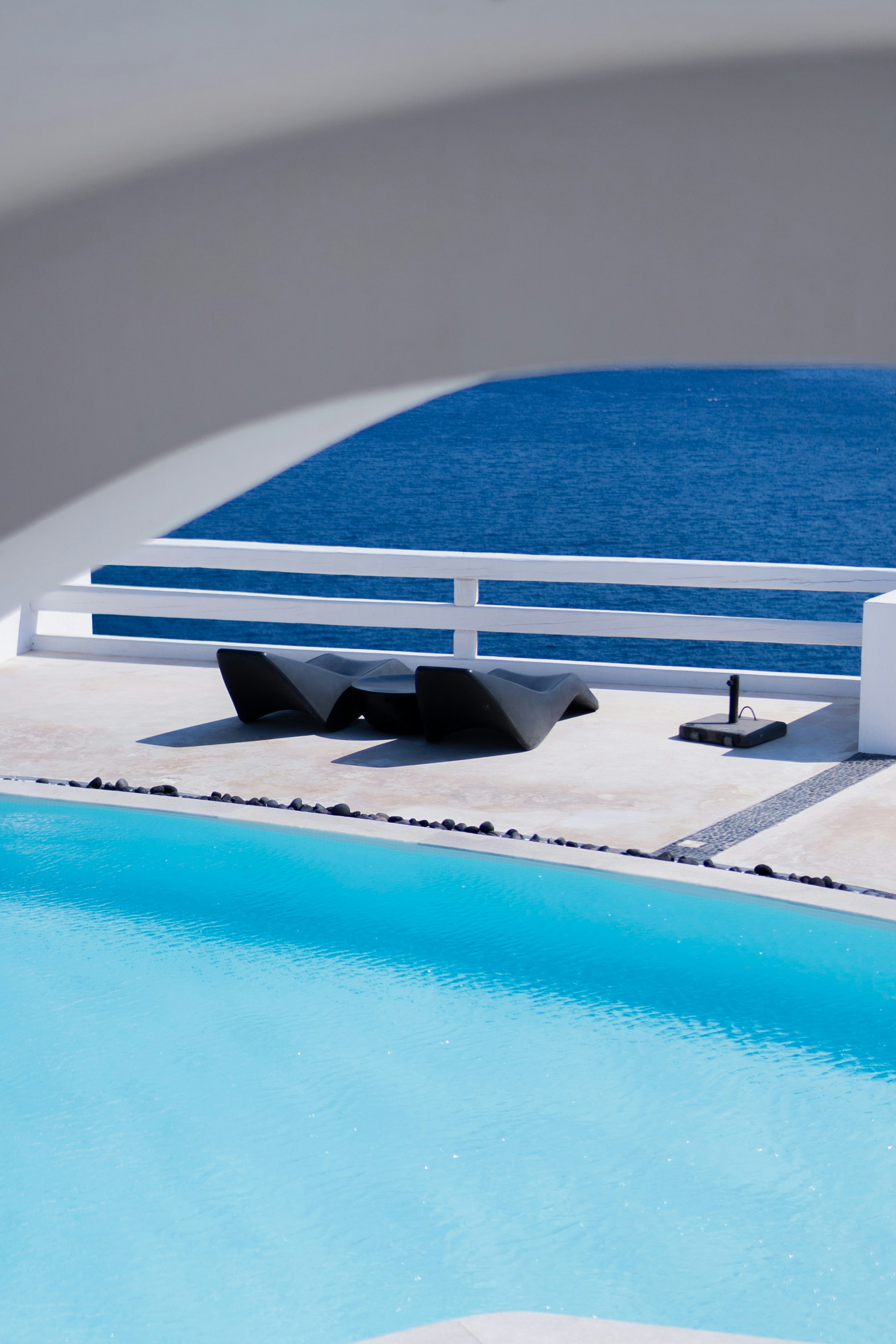 A pool with a white bench next to it photo – Free Furniture Image on ...