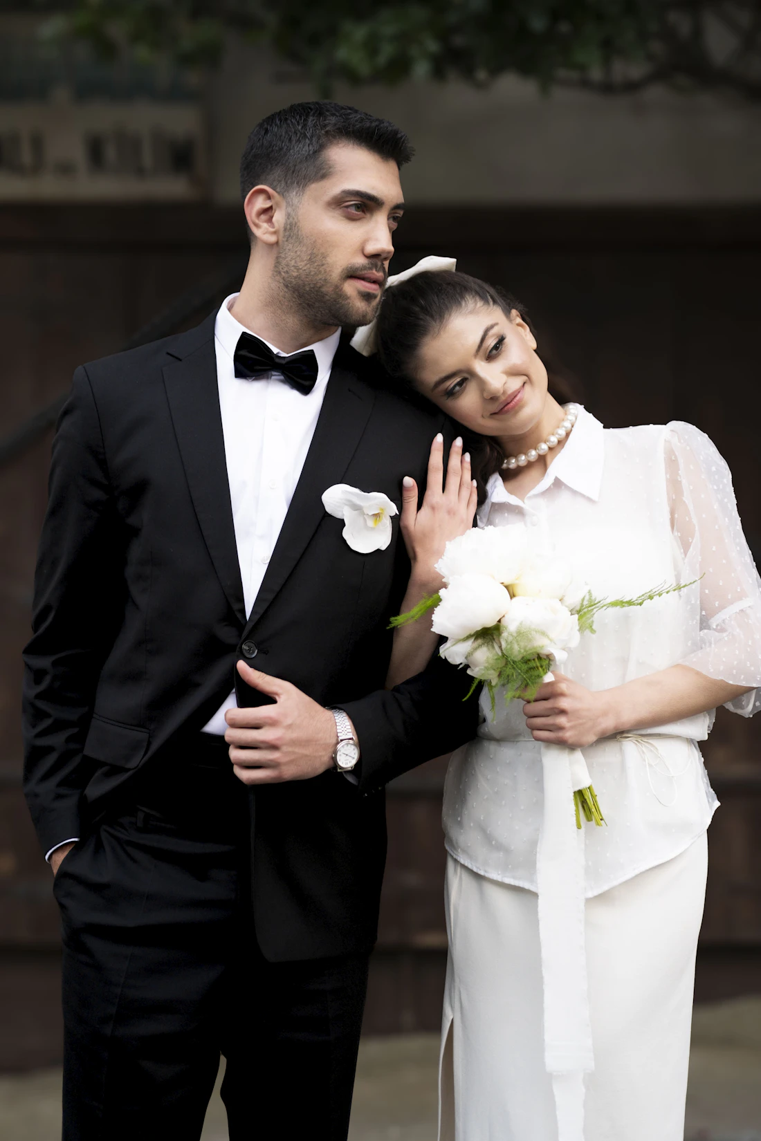 Editorial wedding couple portrait