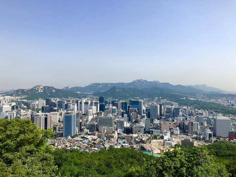 Seoul cityscape with mountains