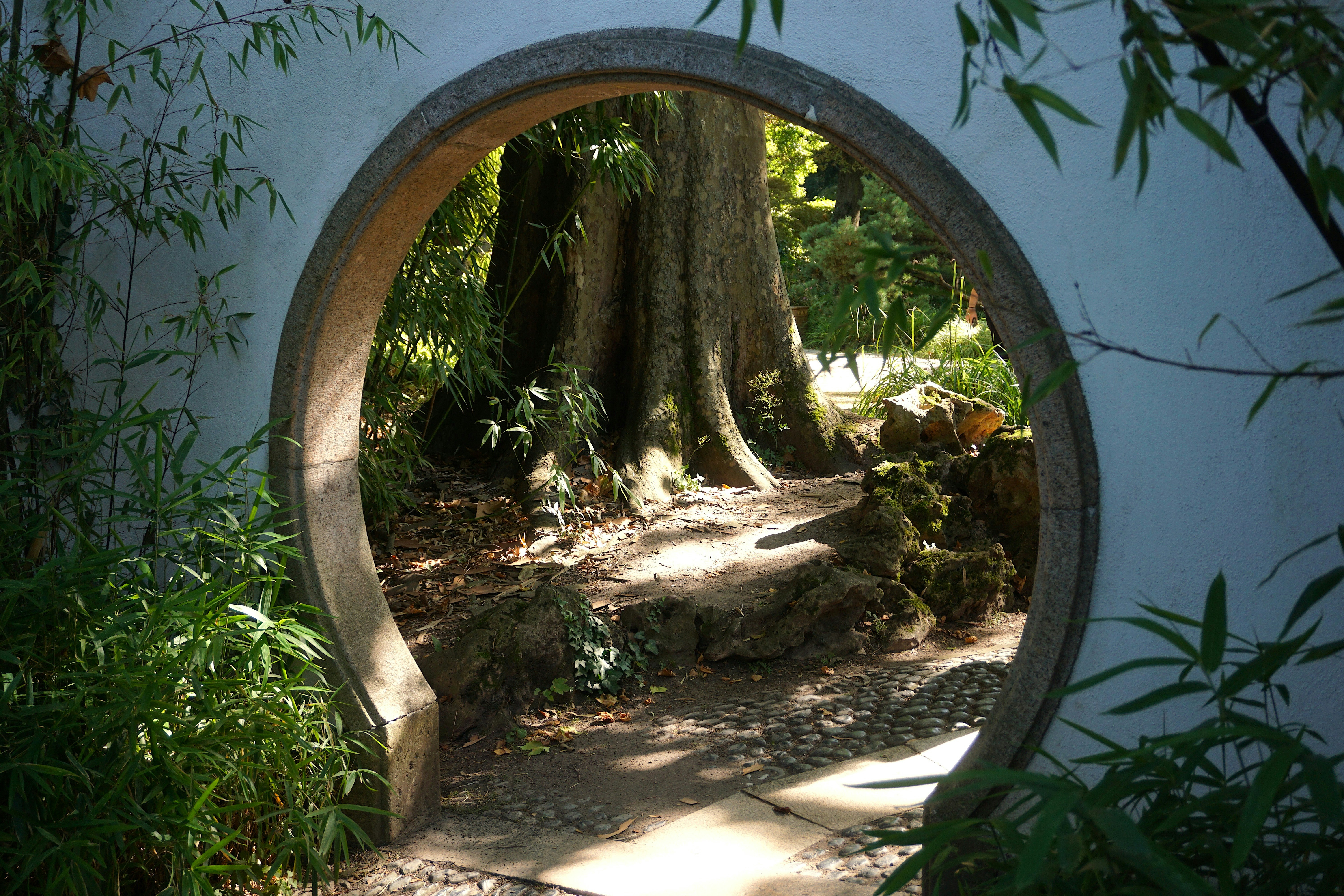 A circular hole in the side of a building