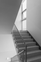 A black and white photo of a staircase