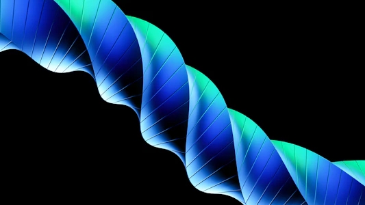 A blue and green spiral on a black background