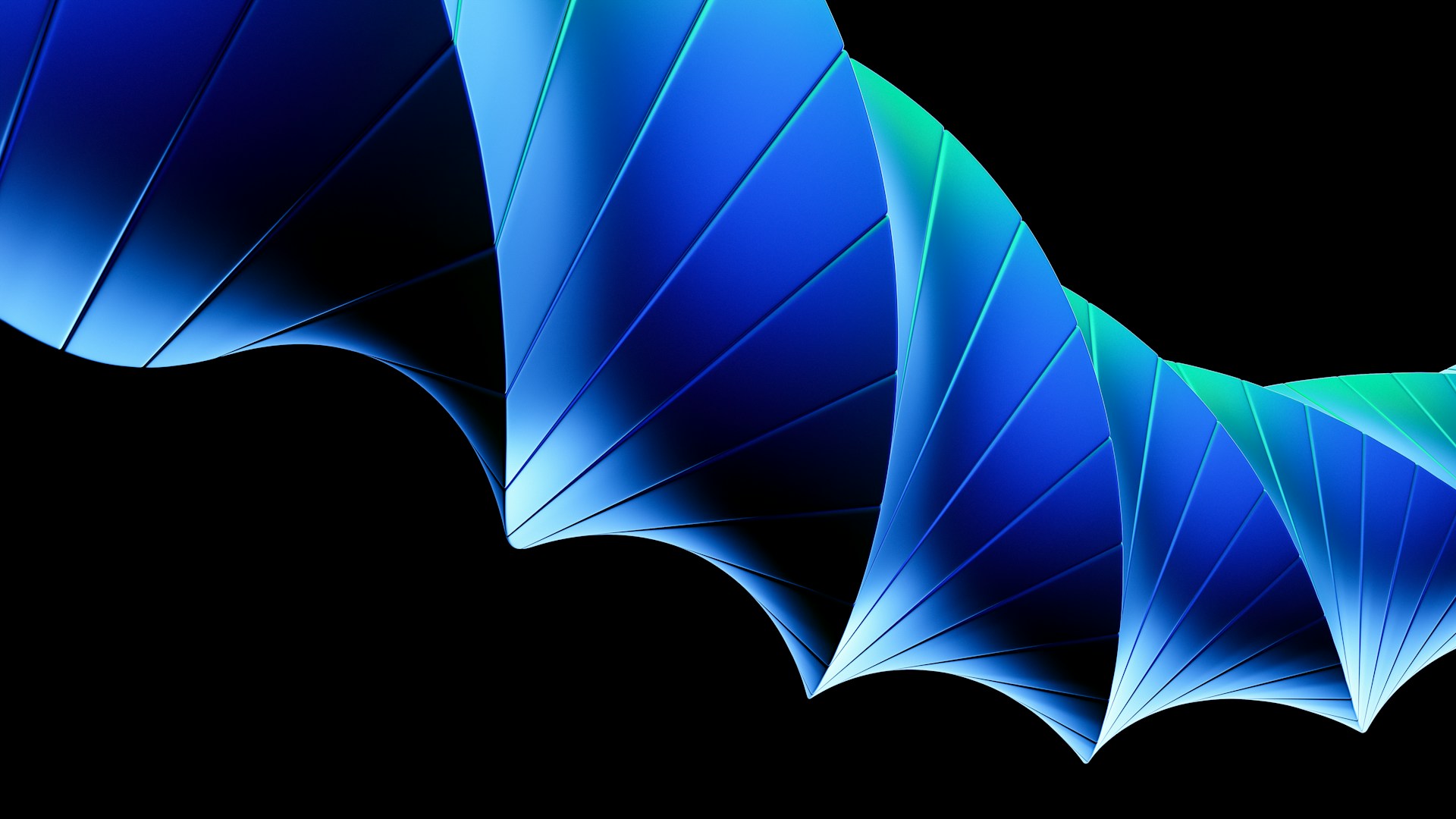 A blue and green dragon wing on a black background