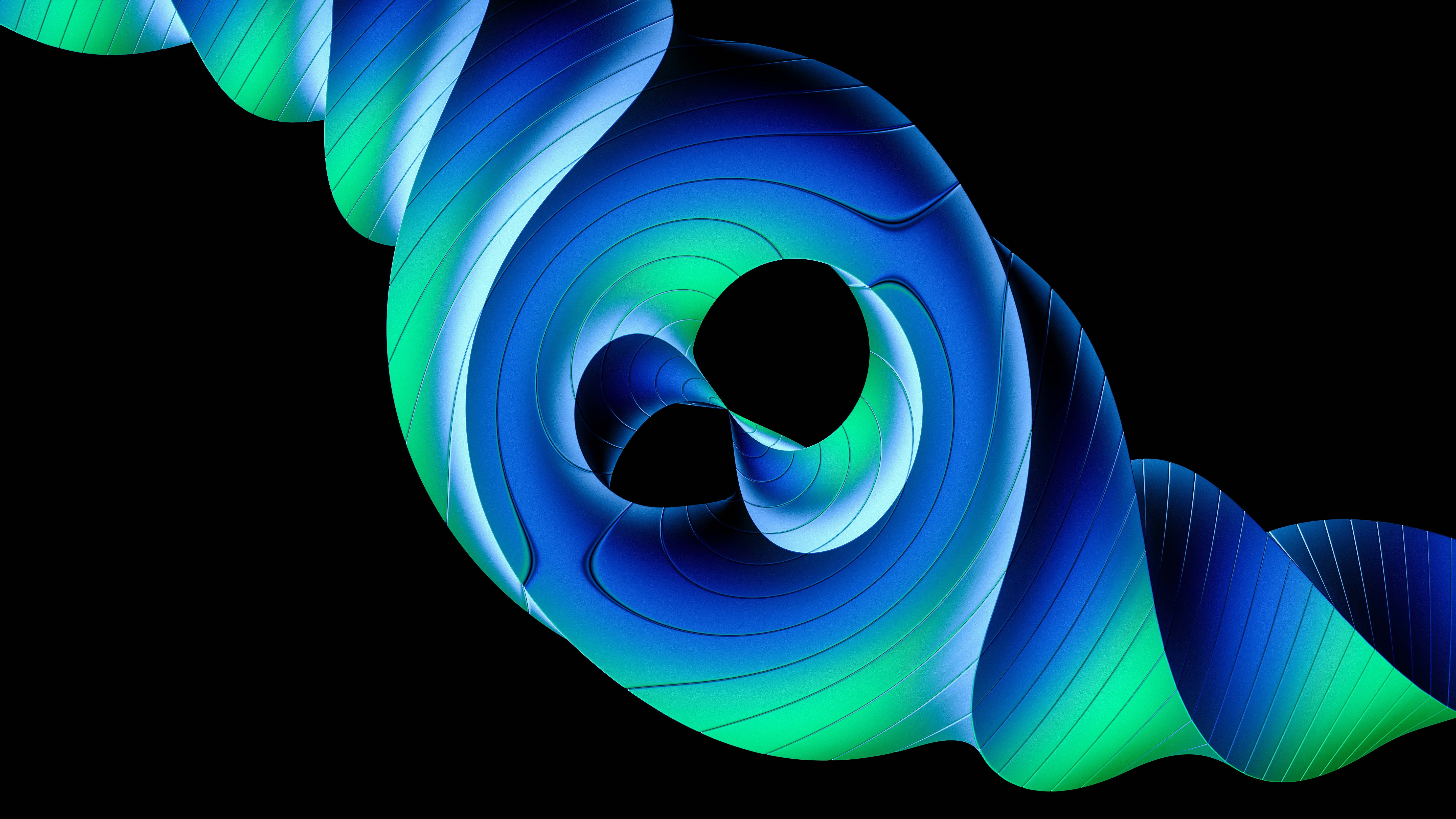 A blue and green spiral on a black background